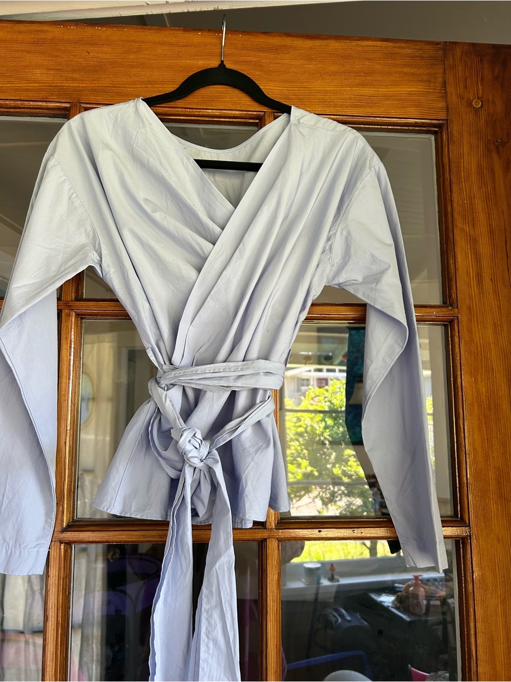 Uniqlo Light Blue Wrap Blouse with Waist Tie